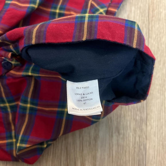 Sophie and Lucas Red plaid tartan overall romper holiday 4t - Picture 3 of 5